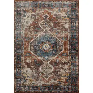 Photo of Blue Medallion Distressed Washable Area Rug