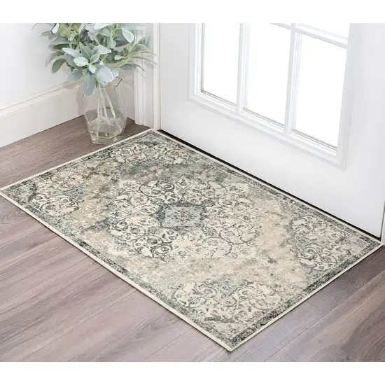 Charcoal and Gray Medallion Power Loom Area Rug Photo 1