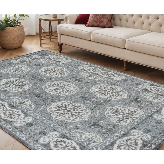 Charcoal and Ivory Medallion Power Loom Area Rug Photo 1