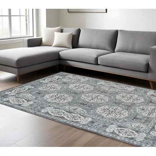 Charcoal and Ivory Medallion Power Loom Area Rug Photo 1