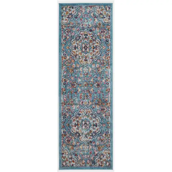 Blue Medallion Power Loom Runner Rug Photo 1