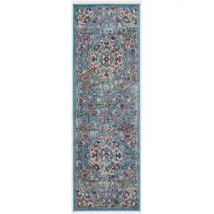 Photo of Blue Medallion Power Loom Runner Rug