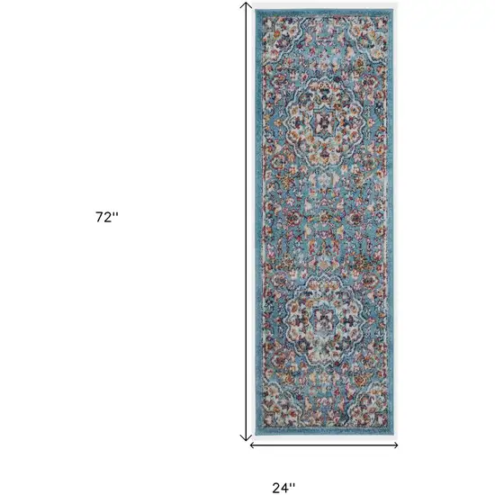 Blue Medallion Power Loom Runner Rug Photo 7