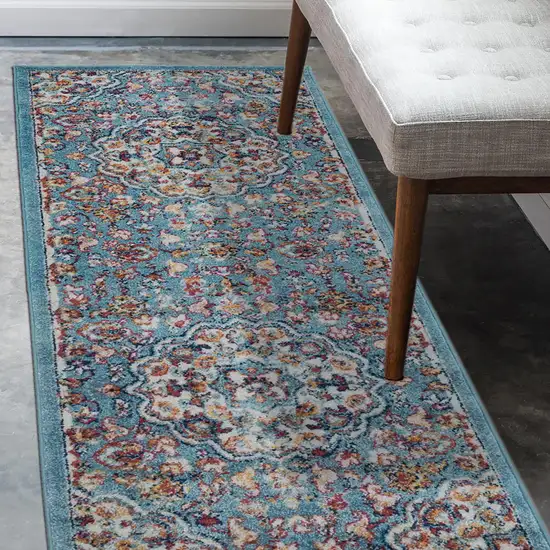 Blue Medallion Power Loom Runner Rug Photo 6