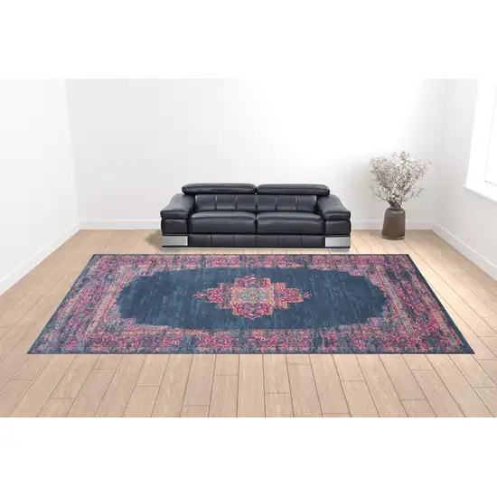 Blue Moroccan Power Loom Distressed Area Rug Photo 2