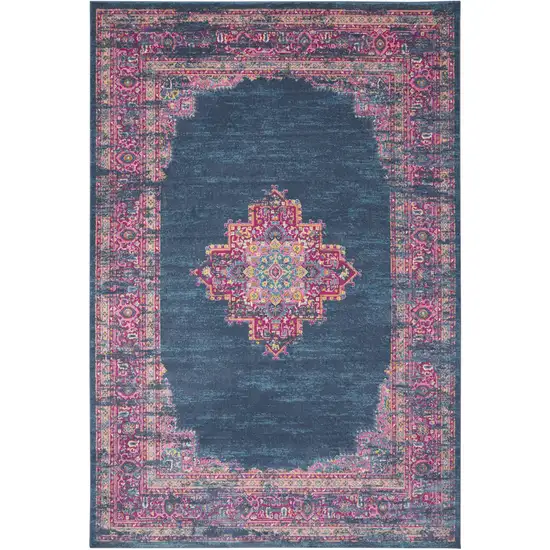 Blue Moroccan Power Loom Distressed Area Rug Photo 1