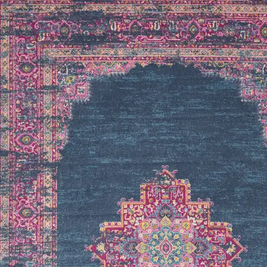 Blue Moroccan Power Loom Distressed Area Rug Photo 7