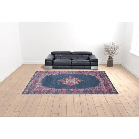 Blue Moroccan Power Loom Distressed Area Rug Photo 2