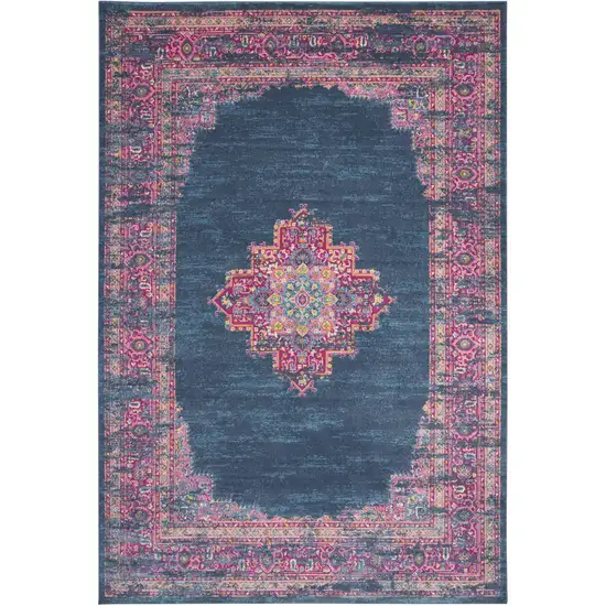 Blue Moroccan Power Loom Distressed Area Rug Photo 1