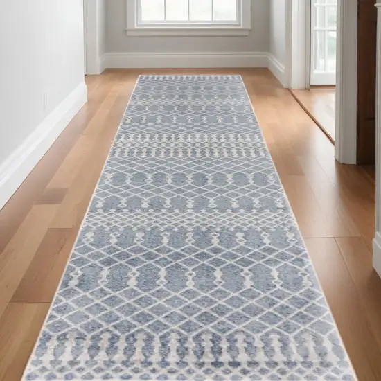 Blue Moroccan Power Loom Runner Rug Photo 1