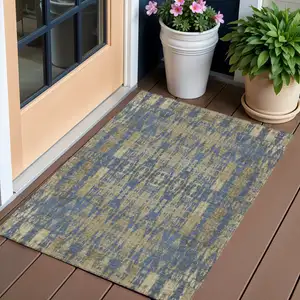 Photo of Blue Moroccan Washable Non Skid Indoor Outdoor Area Rug