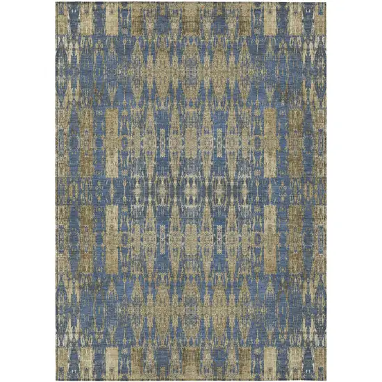 Blue Taupe And Beige Moroccan Washable Indoor Outdoor Area Rug Photo 2