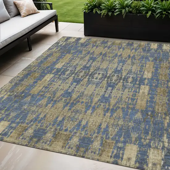 Blue Moroccan Washable Non Skid Indoor Outdoor Area Rug Photo 1