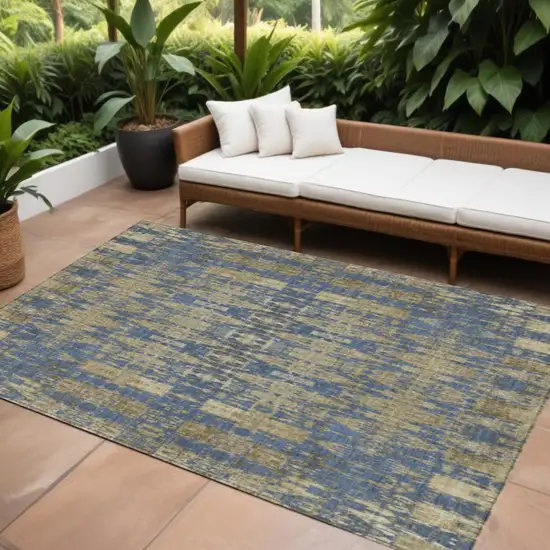 Blue Moroccan Washable Non Skid Indoor Outdoor Area Rug Photo 1