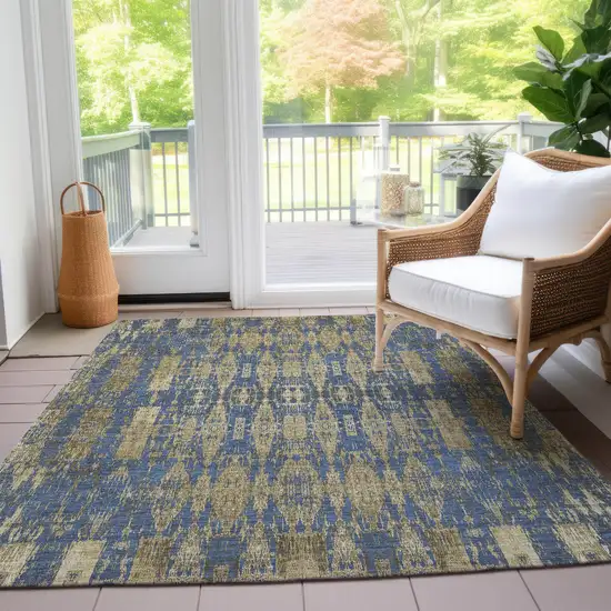 Blue Moroccan Washable Non Skid Indoor Outdoor Area Rug Photo 8