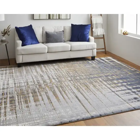 Blue Orange And Gray Abstract Power Loom Area Rug Photo 6