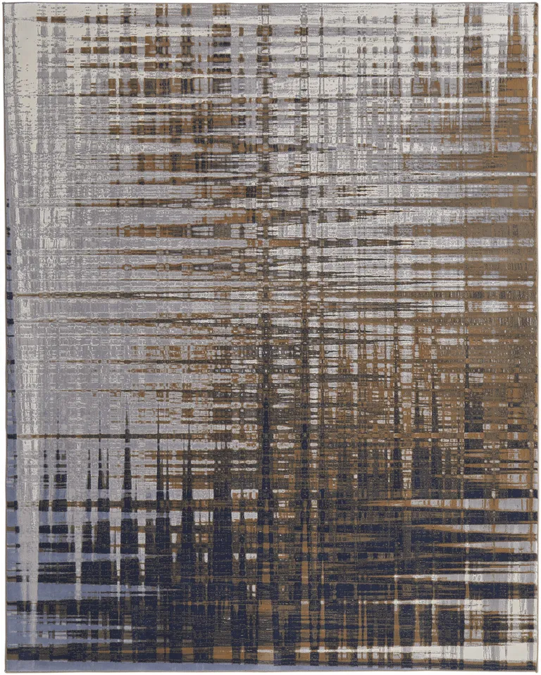 Blue Orange And Gray Abstract Power Loom Area Rug Photo 1