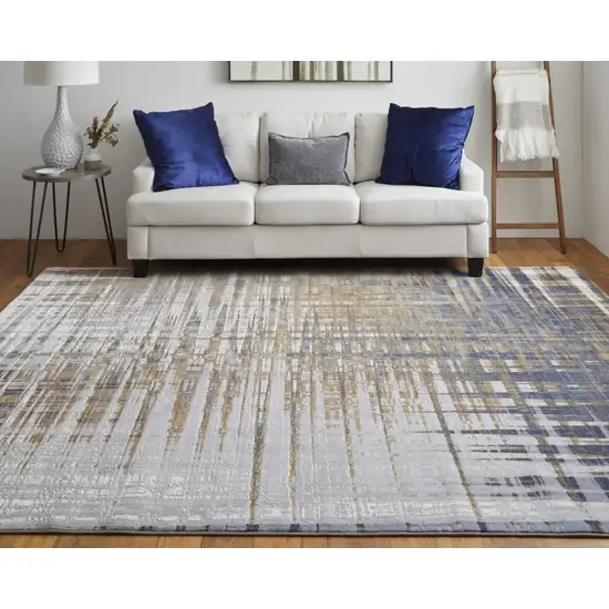 Blue Orange And Gray Abstract Power Loom Area Rug Photo 7