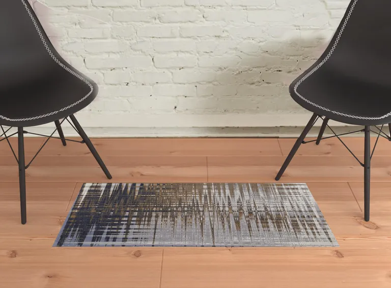 Blue Orange And Gray Abstract Power Loom Area Rug Photo 2