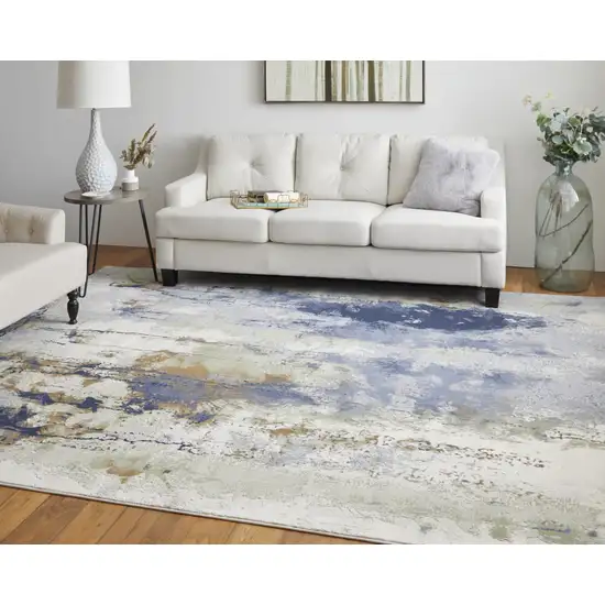 Blue Orange And Ivory Abstract Power Loom Area Rug Photo 8