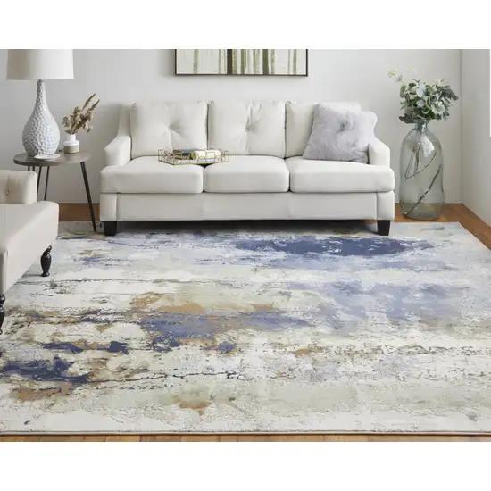 Blue Orange And Ivory Abstract Power Loom Area Rug Photo 7