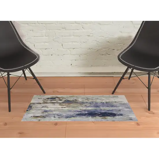 Blue Orange And Ivory Abstract Power Loom Area Rug Photo 2