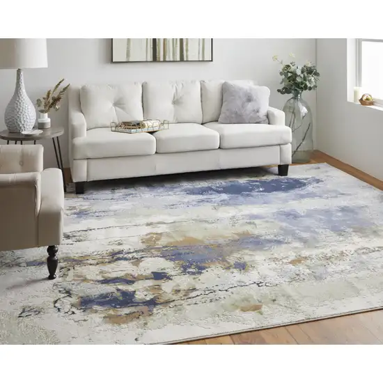 Blue Orange And Ivory Abstract Power Loom Area Rug Photo 6