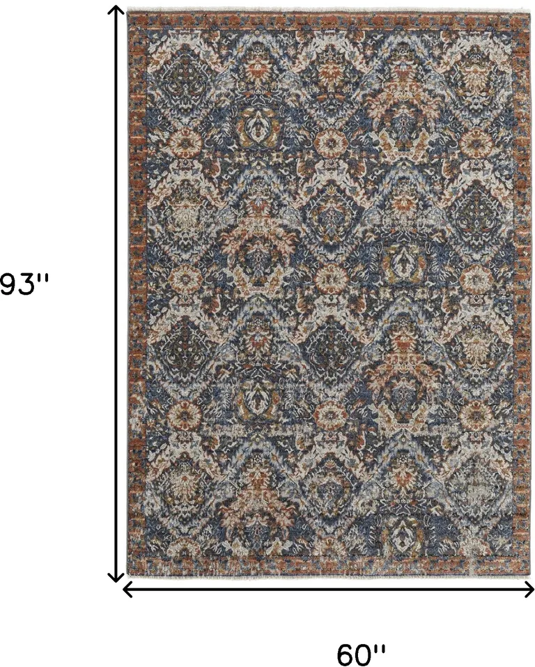 Blue Orange And Ivory Floral Power Loom Area Rug With Fringe Photo 4