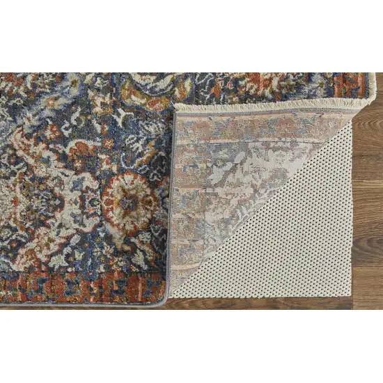 Blue Orange And Ivory Floral Power Loom Area Rug With Fringe Photo 3