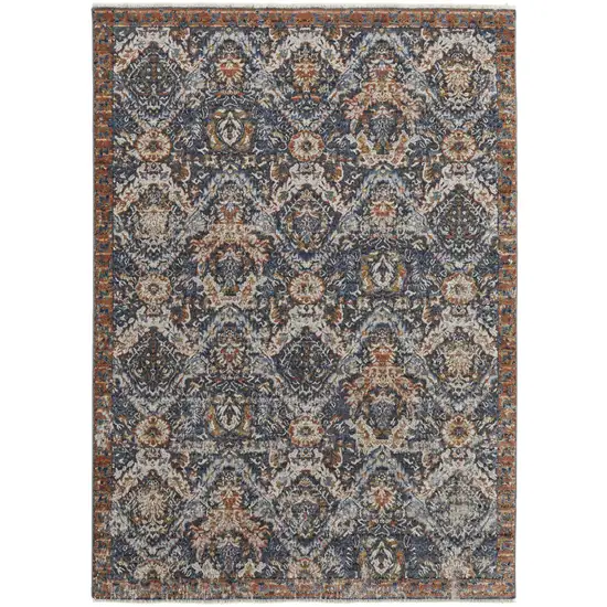 Blue Orange And Ivory Floral Power Loom Area Rug With Fringe Photo 1