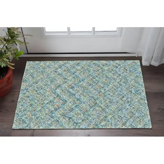 Blue Orange And Ivory Plaid Tufted Handmade Area Rug Photo 1