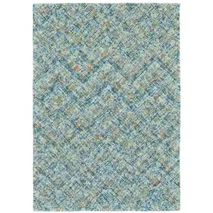 Photo of Blue Orange And Ivory Plaid Tufted Handmade Area Rug