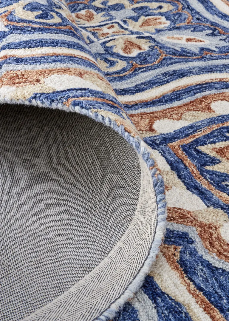 Blue Orange And Ivory Wool Geometric Tufted Handmade Area Rug Photo 5