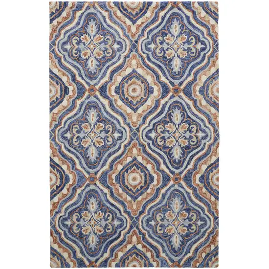 Blue Orange And Ivory Wool Geometric Tufted Handmade Stain Resistant Area Rug Photo 1