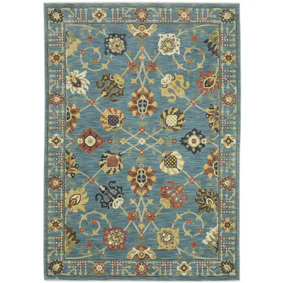 Blue Orange And Yellow Oriental Area Rug With Fringe Photo 2