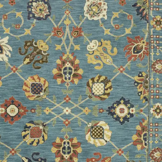 Blue Orange And Yellow Oriental Area Rug With Fringe Photo 8