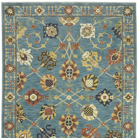 Blue Orange And Yellow Oriental Area Rug With Fringe Photo 4