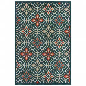 Photo of Blue Orange Floral Lattice Indoor Outdoor Area Rug