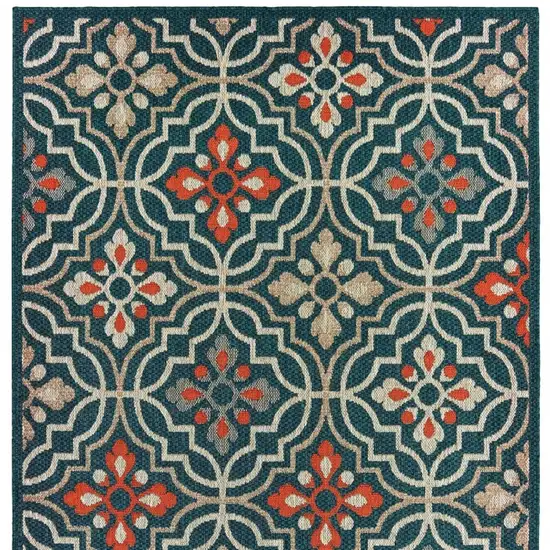 Blue and Orange Moroccan Indoor Outdoor Area Rug Photo 3