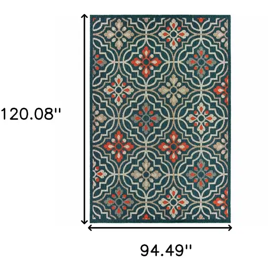 Blue and Orange Moroccan Indoor Outdoor Area Rug Photo 5