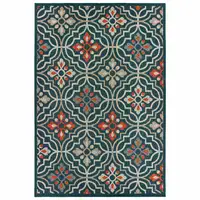 Photo of Blue Orange Floral Lattice Indoor Outdoor Area Rug