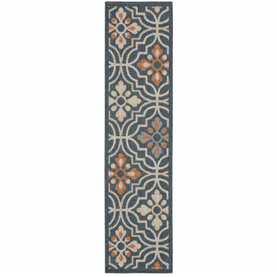 Blue and Orange Moroccan Indoor Outdoor Area Rug Photo 3