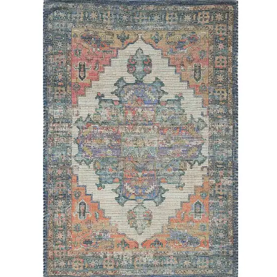 7'X12' Blue Orange Hand Woven Traditional Medallion Indoor Area Rug Photo 2