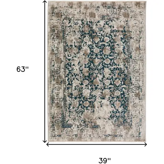 Blue Oriental Area Rug With Fringe Photo 6