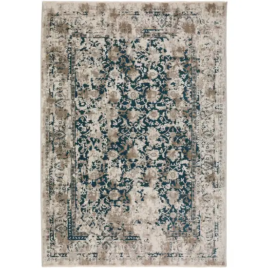 Blue Oriental Area Rug With Fringe Photo 3