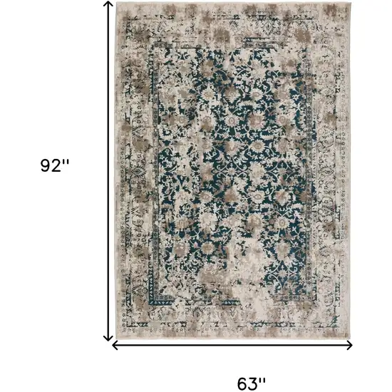 Blue Oriental Area Rug With Fringe Photo 6