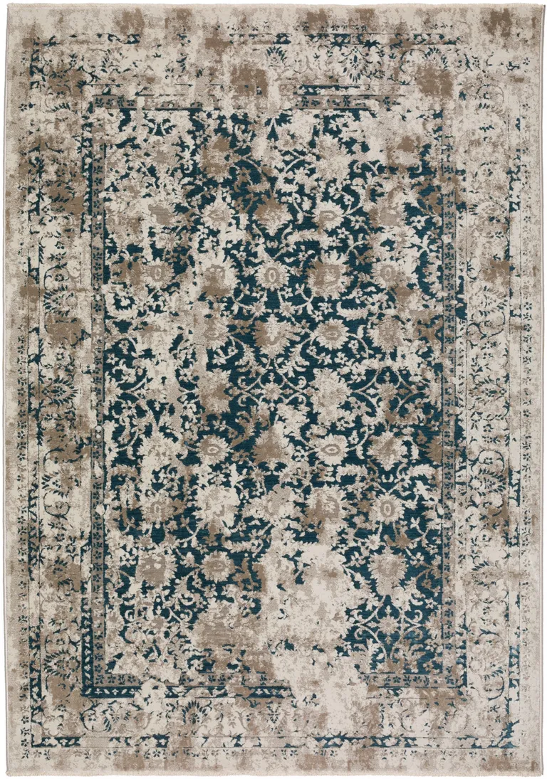 Blue Oriental Area Rug With Fringe Photo 1