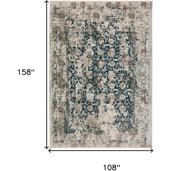 Blue Oriental Area Rug With Fringe Photo 6