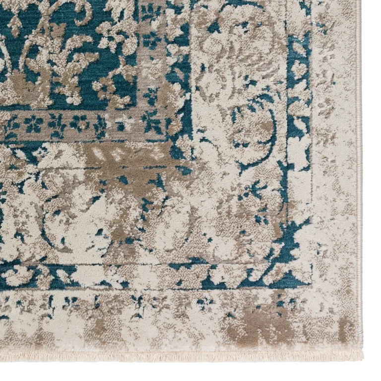 Blue Oriental Area Rug With Fringe Photo 2