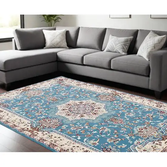 Blue and Ivory Oriental Power Loom Area Rug Photo 1